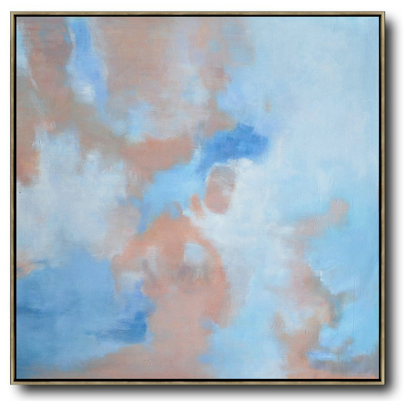 Large Modern Abstract Painting,Oversized Abstract Landscape Oil Painting,Acrylic Minimailist Painting,Blue,Pink,White.etc